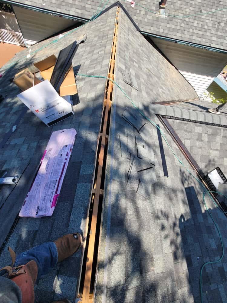 Ridge vent cut and installed for proper attic ventilation